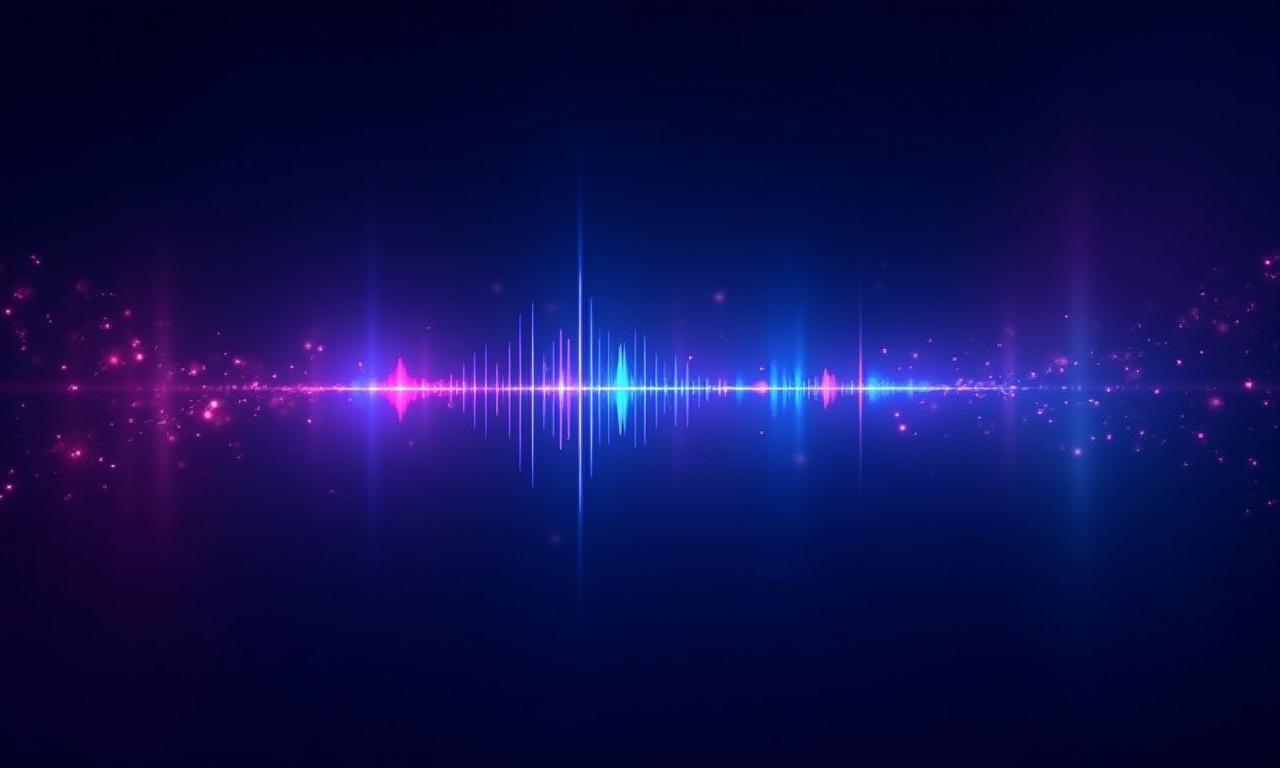 Abstract digital audio workstation interface with glowing sound waves.